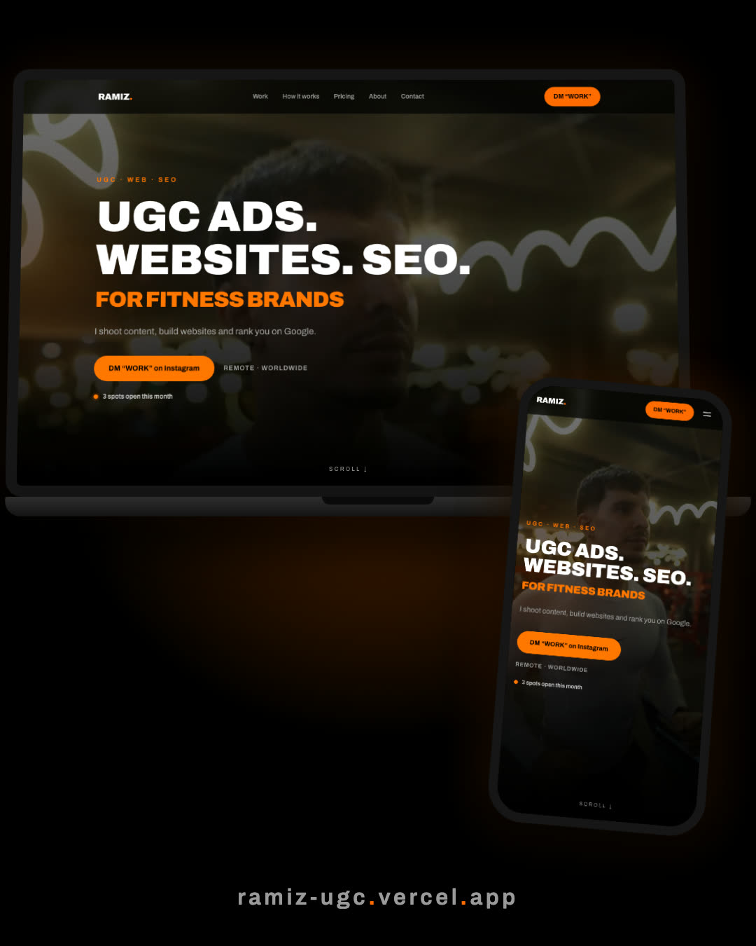 MacBook and iPhone mockup with a fitness website I built